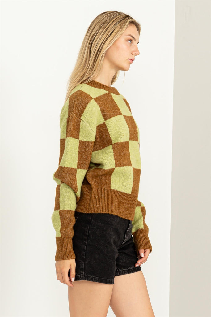 Weekend Chills Checkered Sweater-Sweaters-Vixen Collection, Day Spa and Women's Boutique Located in Seattle, Washington