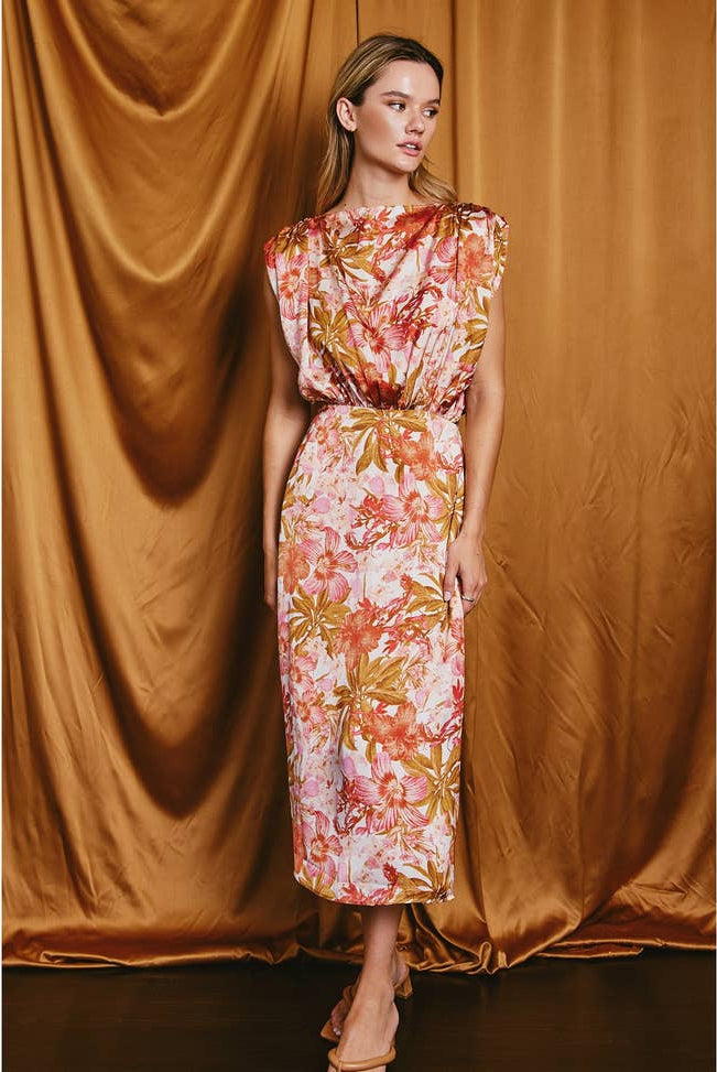 Autumn Lily Satin Slit Dress-Dresses-Vixen Collection, Day Spa and Women's Boutique Located in Seattle, Washington