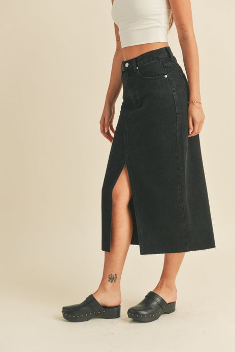 Brandy Denim Slit Skirt, Black-Skirts-Vixen Collection, Day Spa and Women's Boutique Located in Seattle, Washington