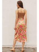 Floral Satin Tulip Wrap Skirt-Skirts-Vixen Collection, Day Spa and Women's Boutique Located in Seattle, Washington
