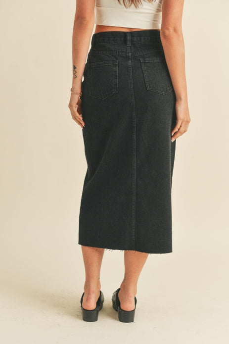 Brandy Denim Slit Skirt, Black-Skirts-Vixen Collection, Day Spa and Women's Boutique Located in Seattle, Washington