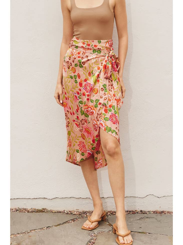 Floral Satin Tulip Wrap Skirt-Skirts-Vixen Collection, Day Spa and Women's Boutique Located in Seattle, Washington