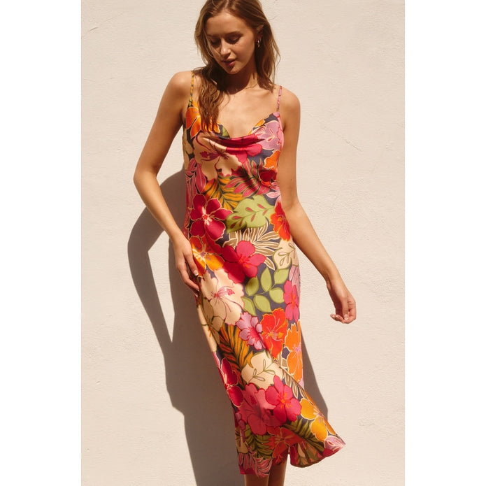 Saylor Tropic Cowl Neck Midi Dress-Dresses-Vixen Collection, Day Spa and Women's Boutique Located in Seattle, Washington