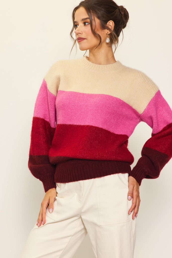 St. Valentine Color Block Sweater-Sweaters-Vixen Collection, Day Spa and Women's Boutique Located in Seattle, Washington