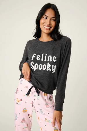 Feline Spooky Long Sleeve-Loungewear Tops-Vixen Collection, Day Spa and Women's Boutique Located in Seattle, Washington
