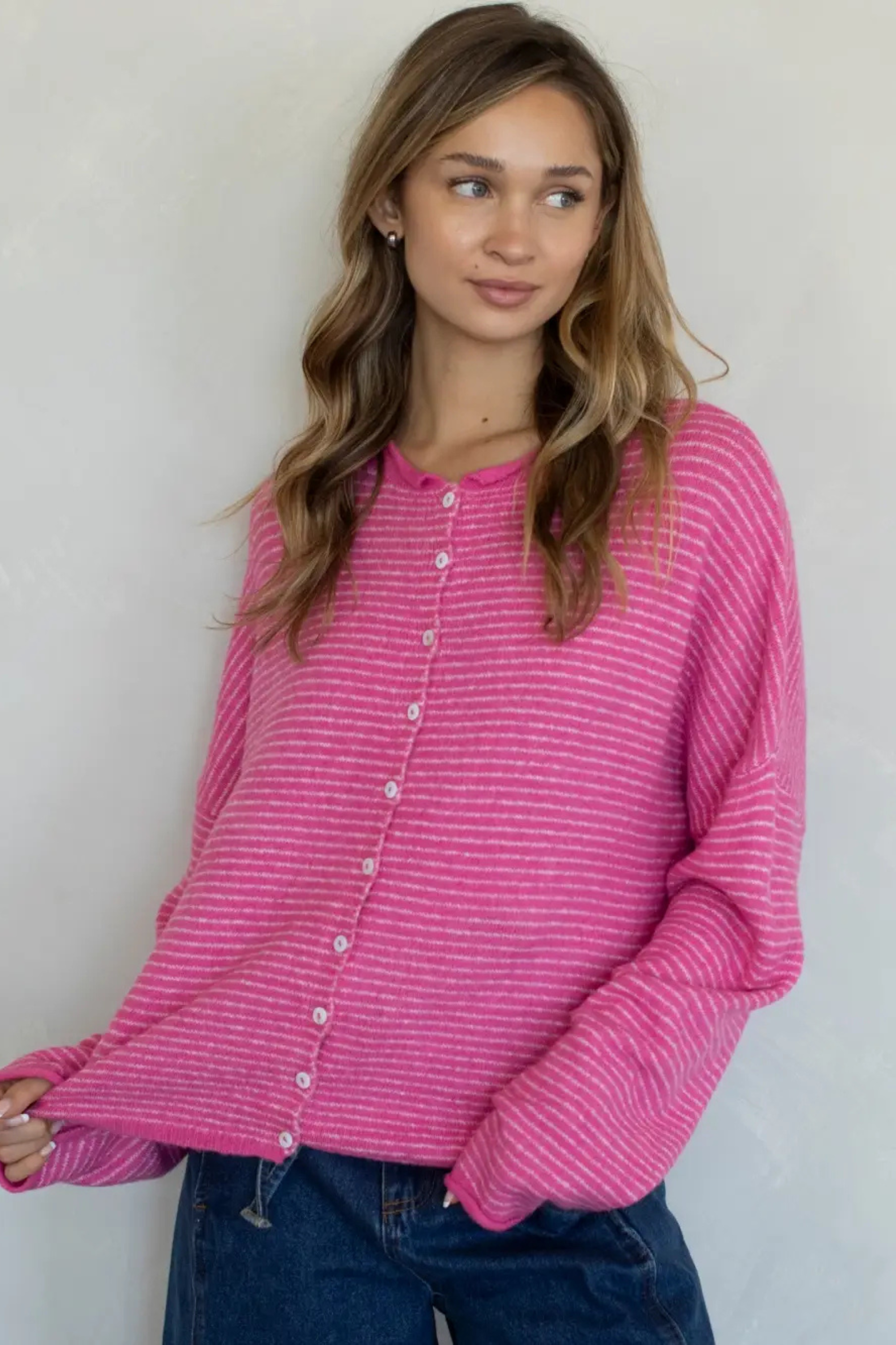 Pin Stripe Babe Cardigan-Sweaters-Vixen Collection, Day Spa and Women's Boutique Located in Seattle, Washington