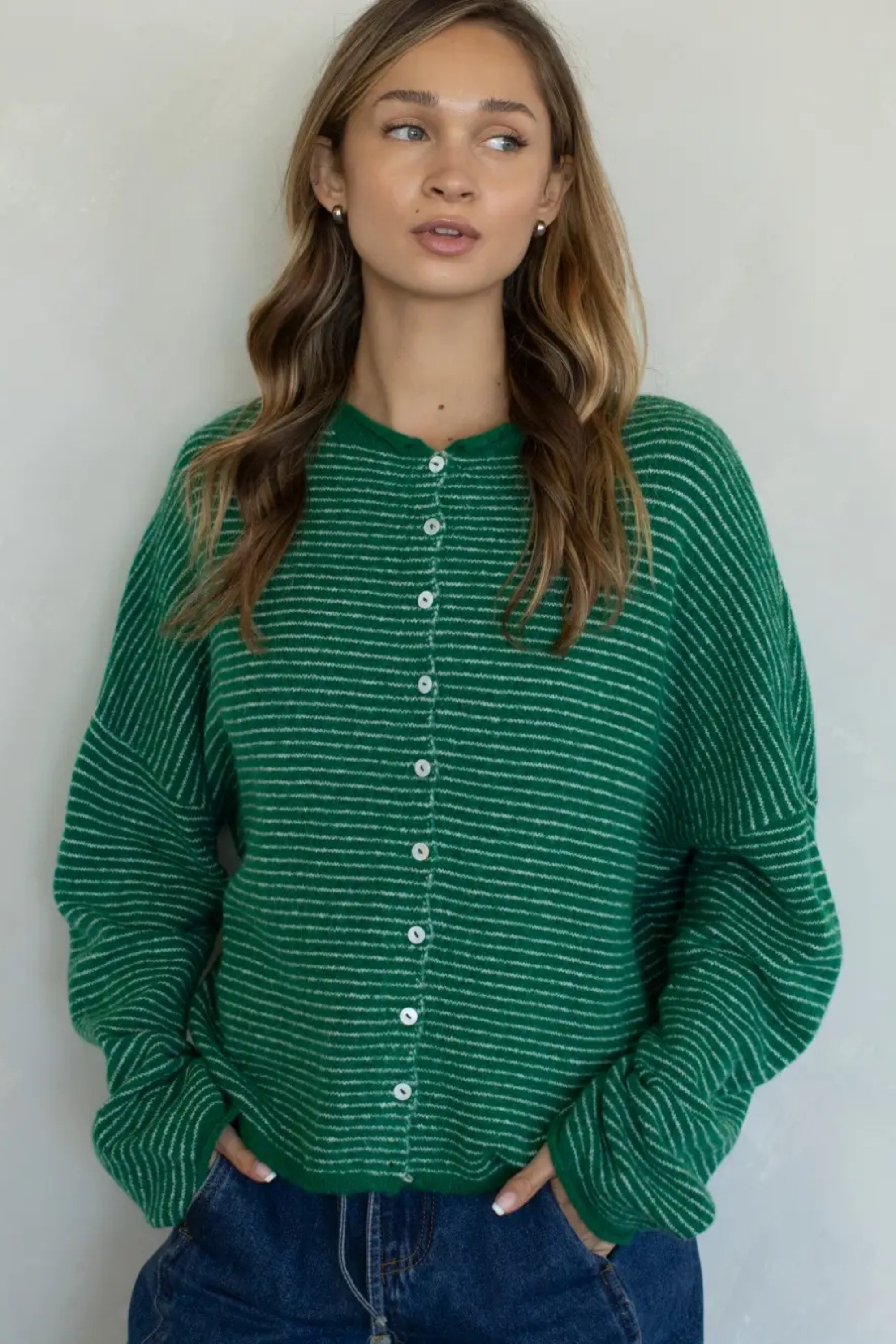 Pin Stripe Babe Cardigan-Sweaters-Vixen Collection, Day Spa and Women's Boutique Located in Seattle, Washington