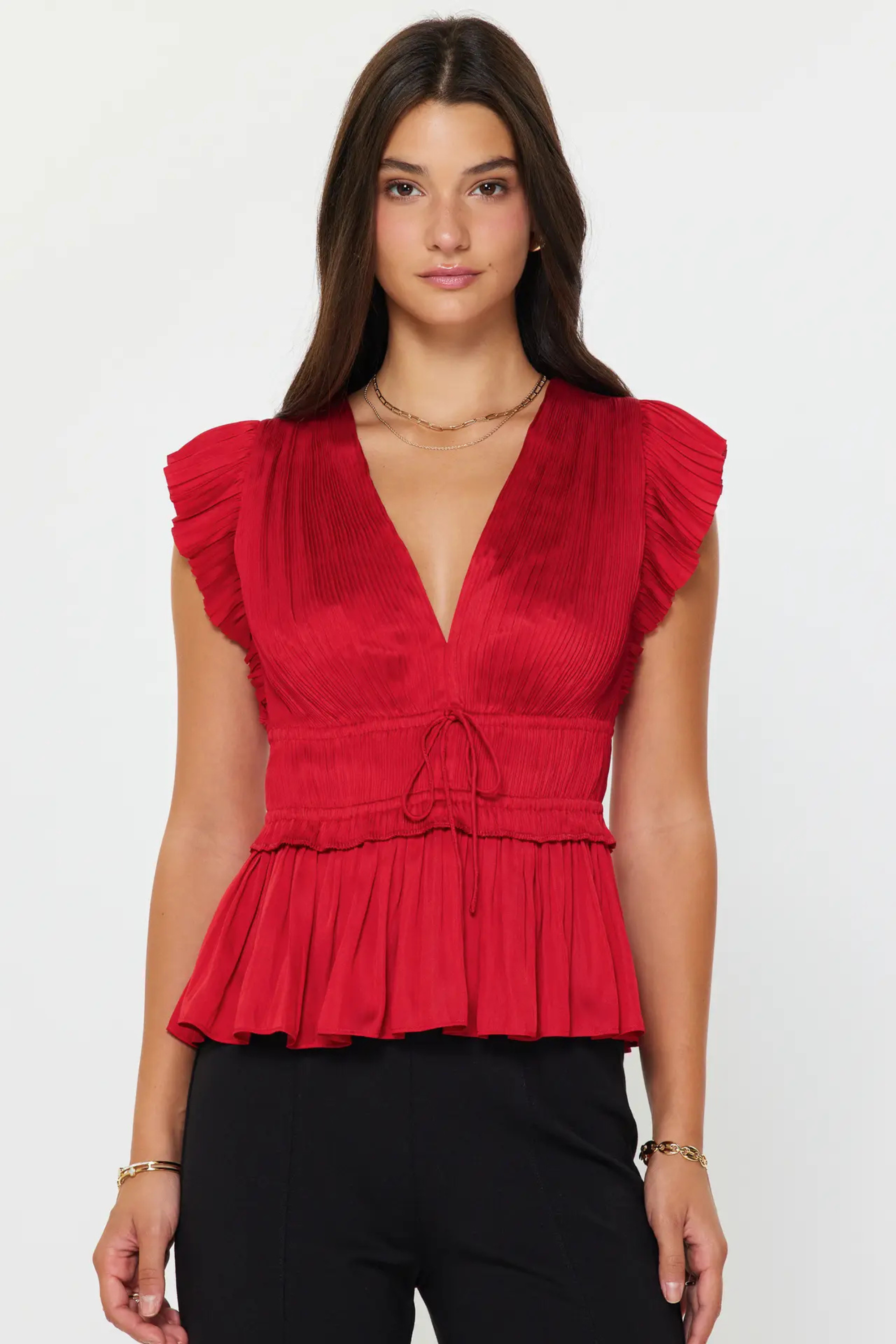 Pur & Peplum Blouse-Short Sleeves-Vixen Collection, Day Spa and Women's Boutique Located in Seattle, Washington
