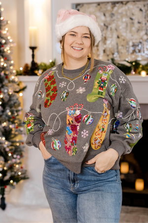 Hanging Christmas Stocking Sweatshirt-Sweaters-Vixen Collection, Day Spa and Women's Boutique Located in Seattle, Washington