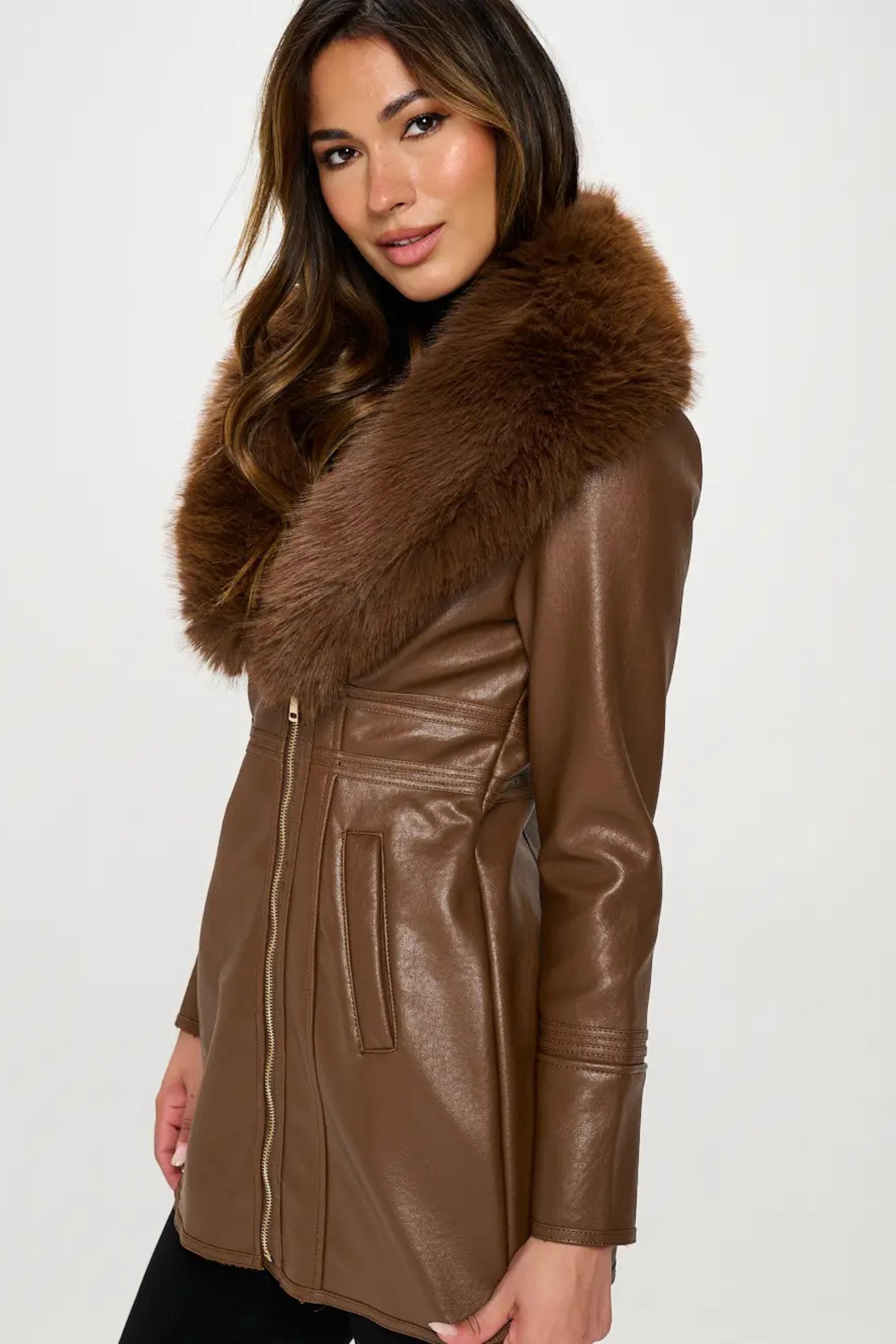 Ravenna Faux Leather Coat-Coats-Vixen Collection, Day Spa and Women's Boutique Located in Seattle, Washington