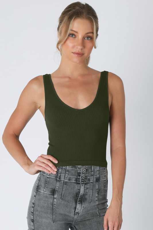 Reversible Ribbed Crop Top-Tank Tops-Vixen Collection, Day Spa and Women's Boutique Located in Seattle, Washington