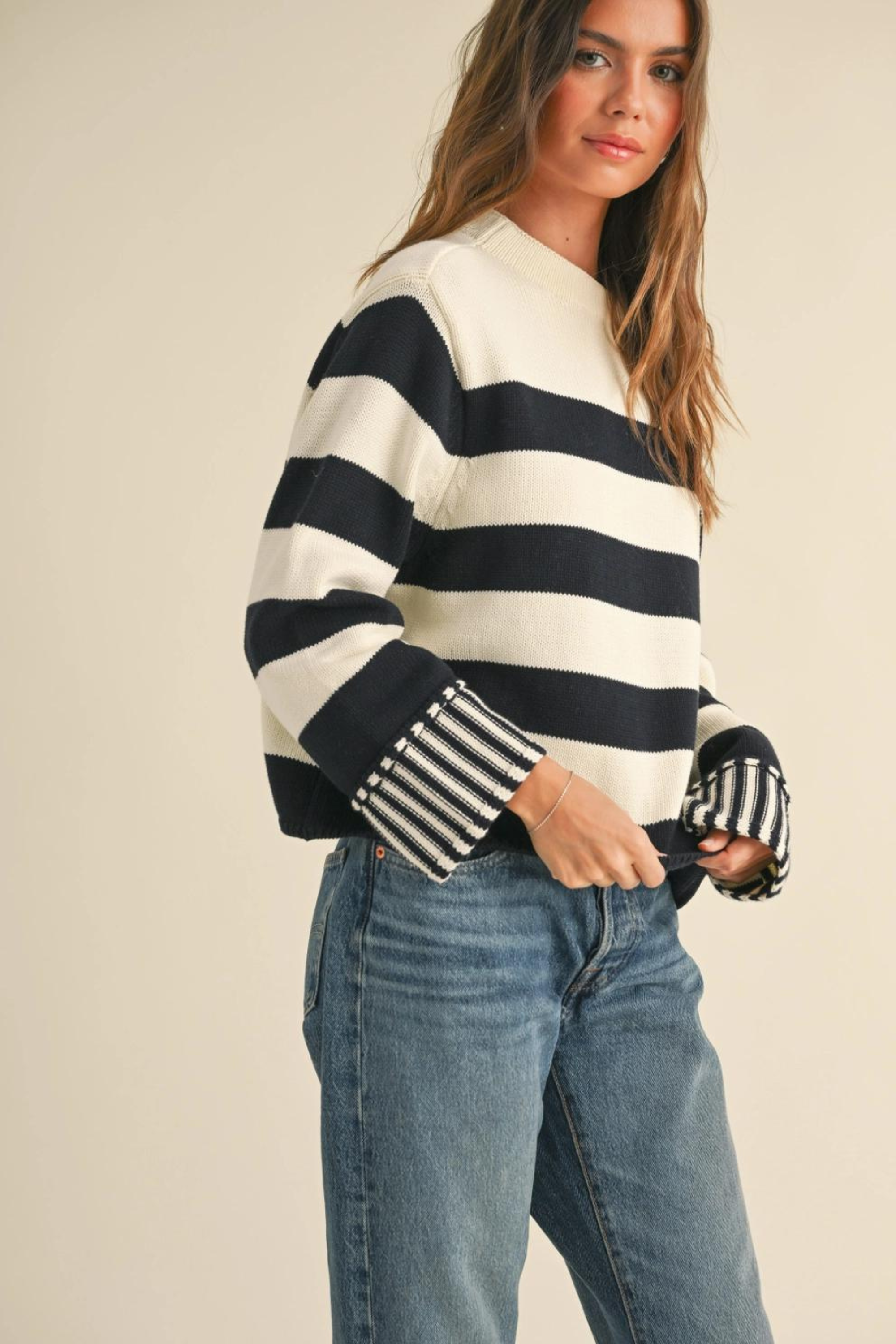 Rhodes Striped Sweater-Sweaters-Vixen Collection, Day Spa and Women's Boutique Located in Seattle, Washington