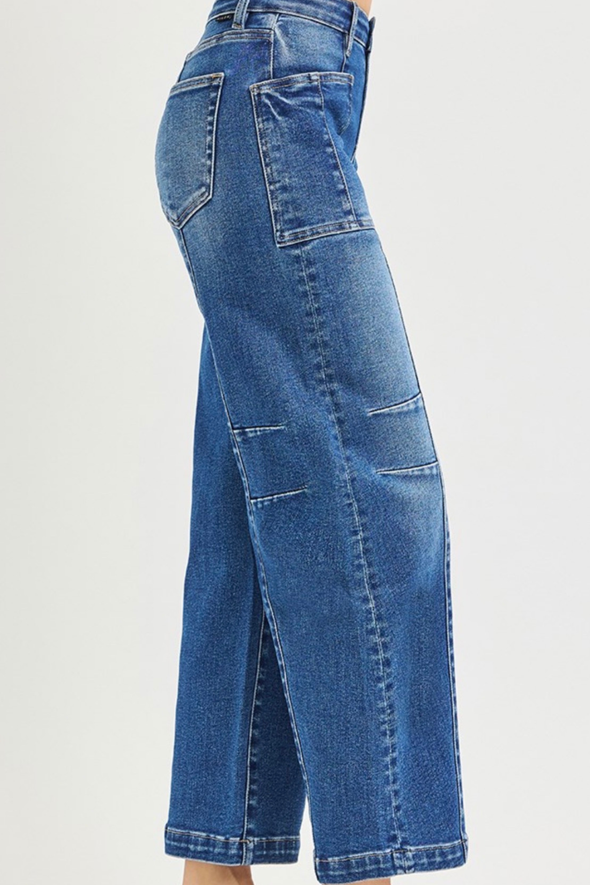 Risen Slouchy Barrel Patch Pocket Jeans-Denim-Vixen Collection, Day Spa and Women's Boutique Located in Seattle, Washington