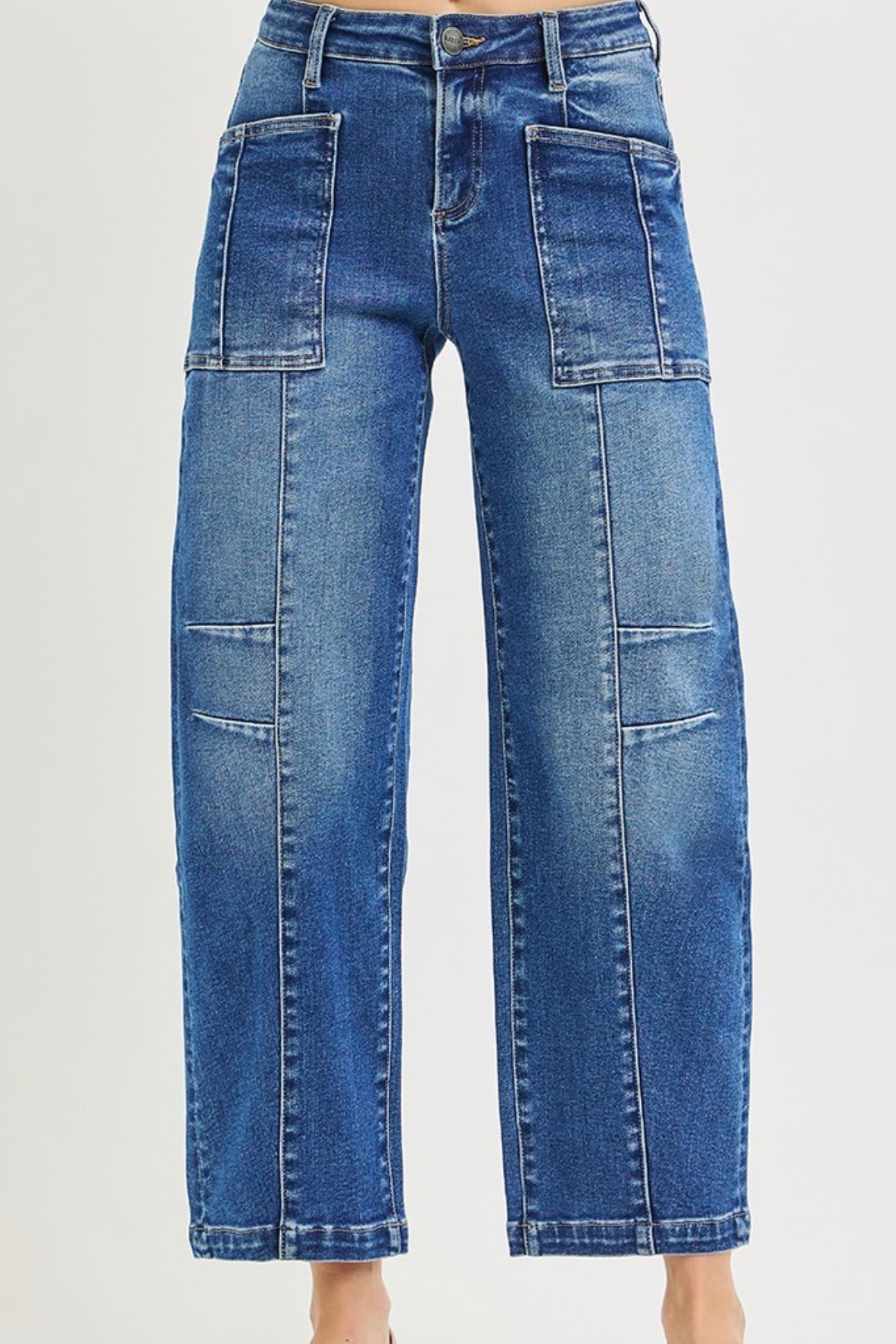Risen Slouchy Barrel Patch Pocket Jeans-Denim-Vixen Collection, Day Spa and Women's Boutique Located in Seattle, Washington