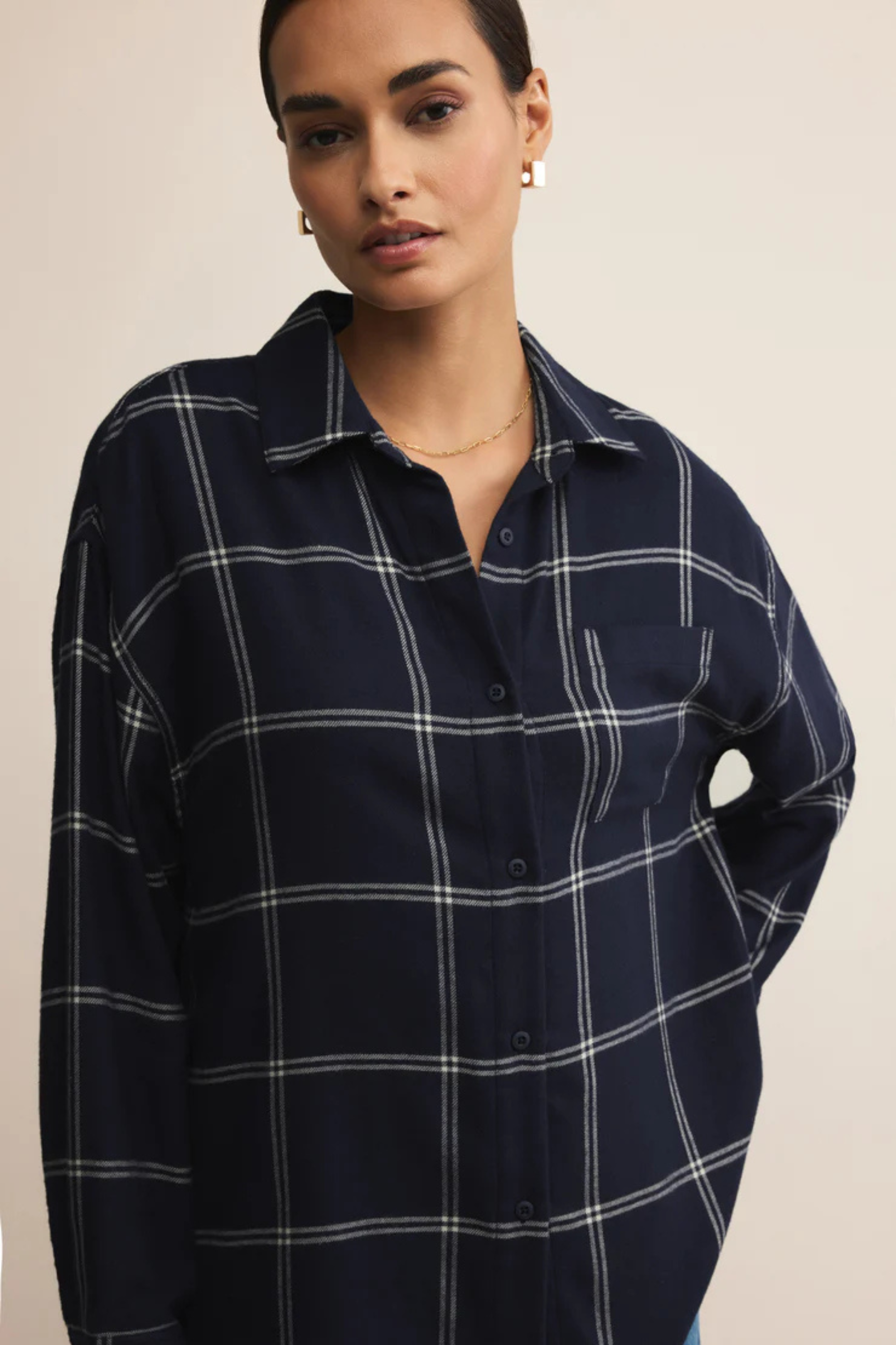 River Plaid Button Up-Long Sleeves-Vixen Collection, Day Spa and Women's Boutique Located in Seattle, Washington