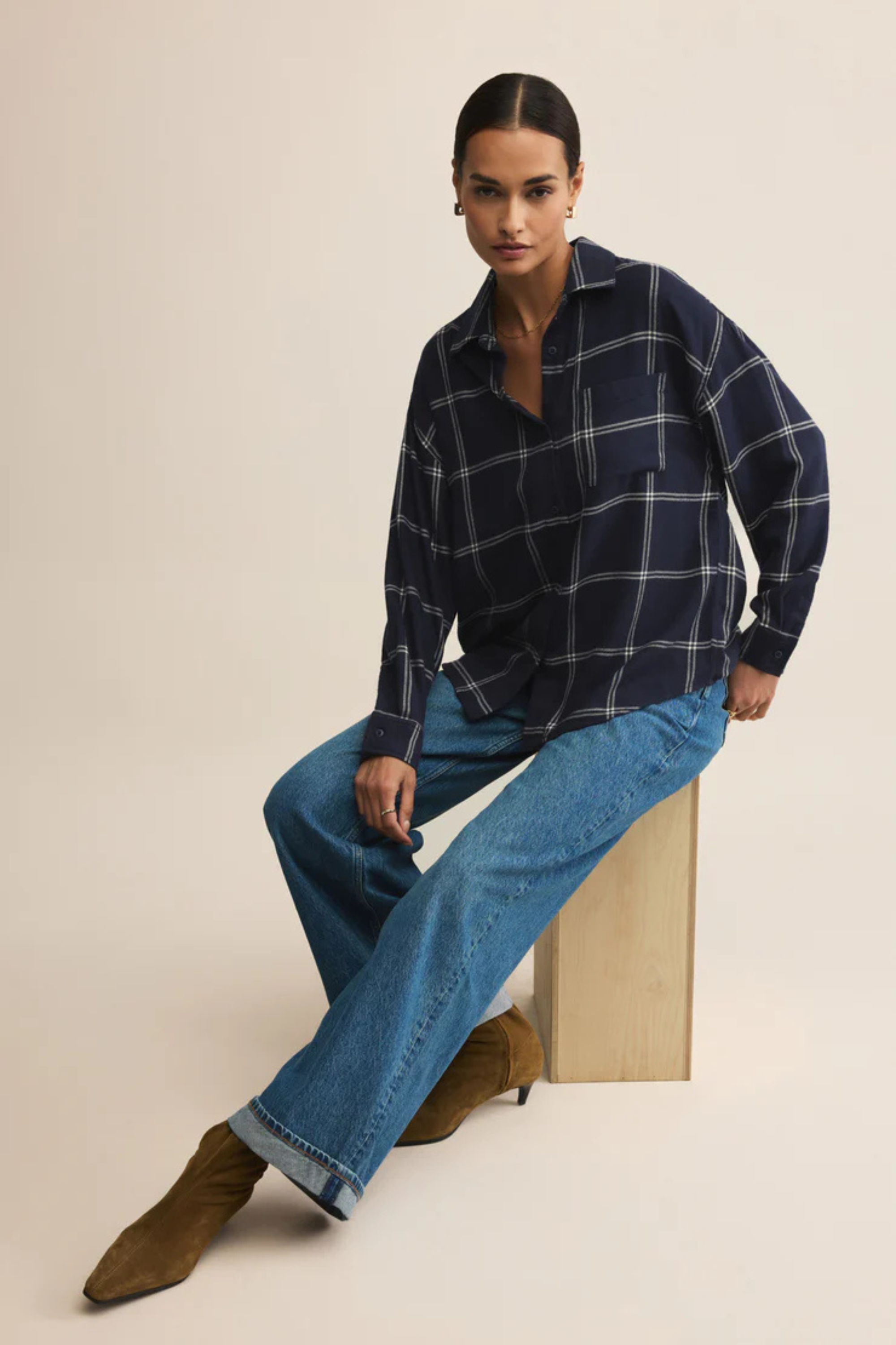 River Plaid Button Up-Long Sleeves-Vixen Collection, Day Spa and Women's Boutique Located in Seattle, Washington