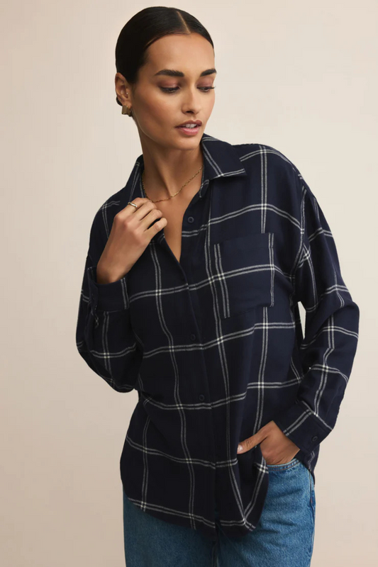 River Plaid Button Up-Long Sleeves-Vixen Collection, Day Spa and Women's Boutique Located in Seattle, Washington