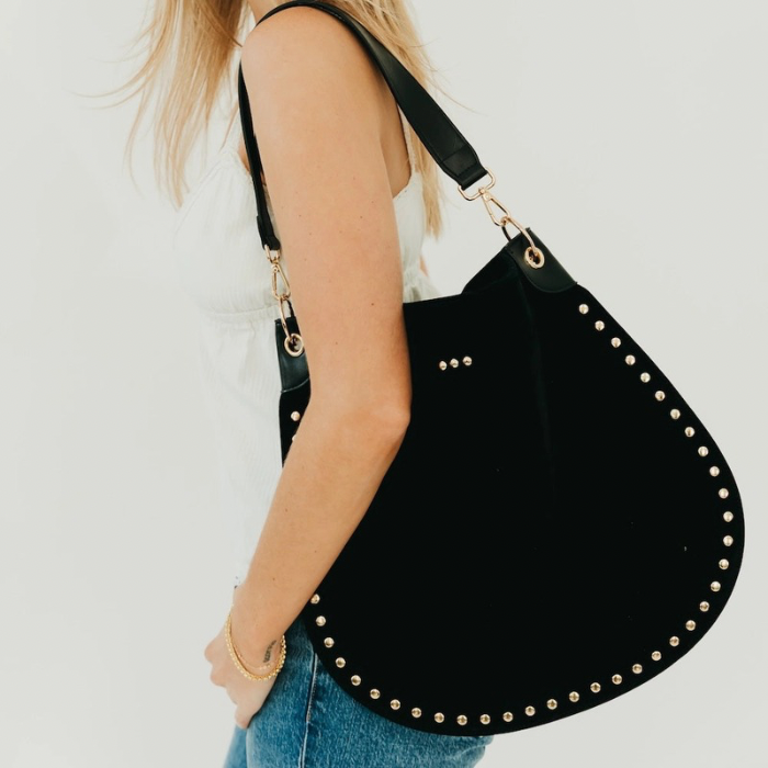 Rosalie Rivet Suede Hobo Bag-Bags + Wallets-Vixen Collection, Day Spa and Women's Boutique Located in Seattle, Washington