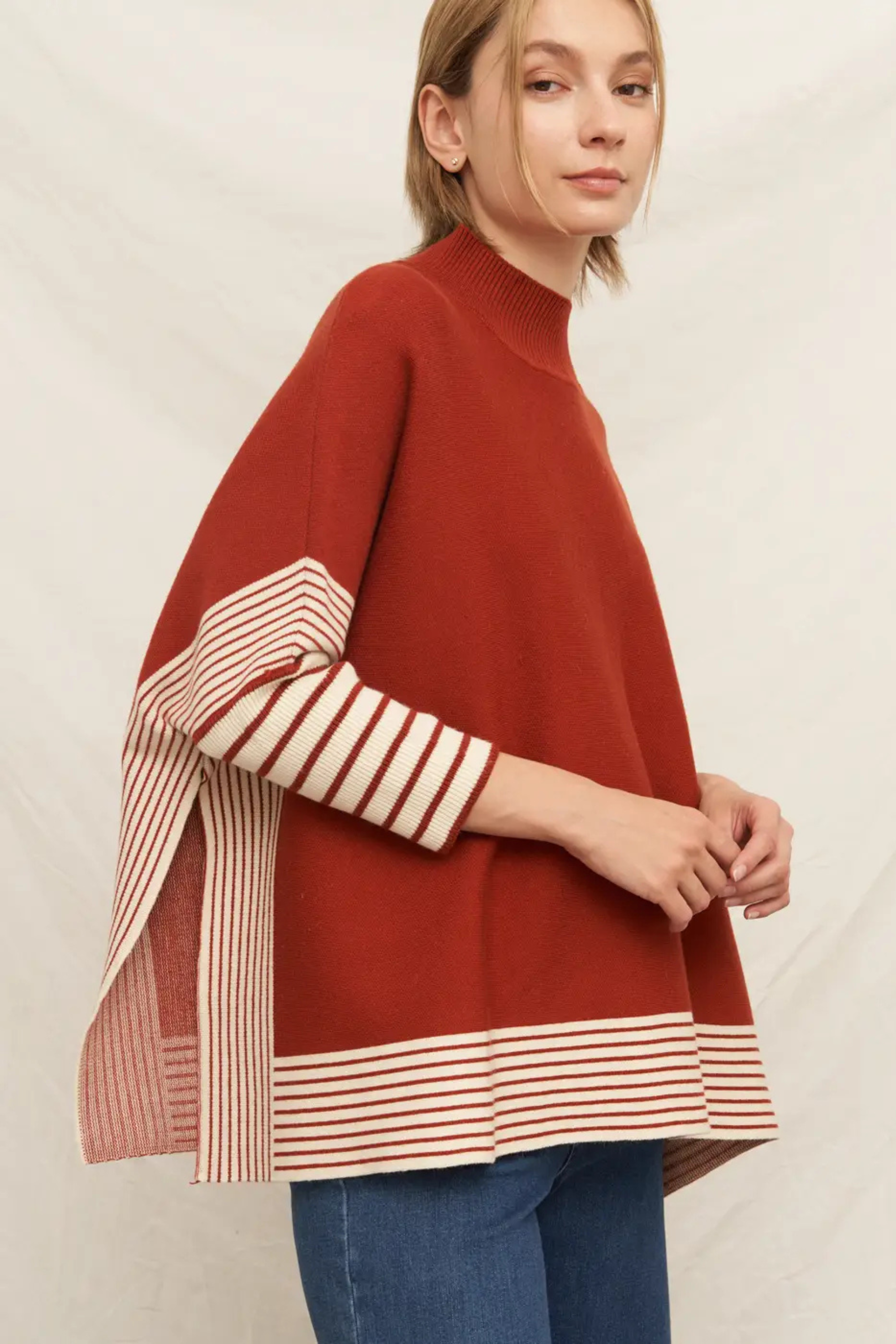 Rust Love Cape Sweater-Sweaters-Vixen Collection, Day Spa and Women's Boutique Located in Seattle, Washington