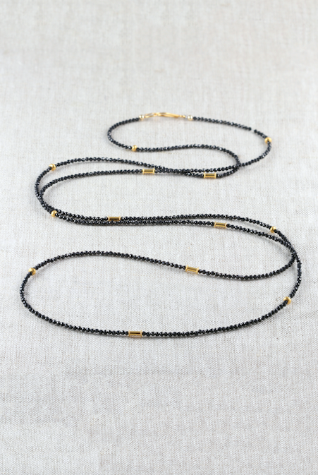 42" Black Spinel Gold Beads Necklace-Necklaces-Vixen Collection, Day Spa and Women's Boutique Located in Seattle, Washington
