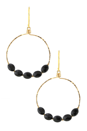 Black Spinel Large Gold Hoops-Earrings-Vixen Collection, Day Spa and Women's Boutique Located in Seattle, Washington