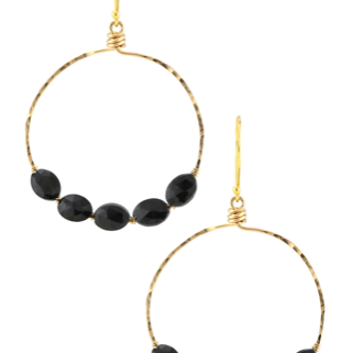 Black Spinel Large Gold Hoops-Earrings-Vixen Collection, Day Spa and Women's Boutique Located in Seattle, Washington