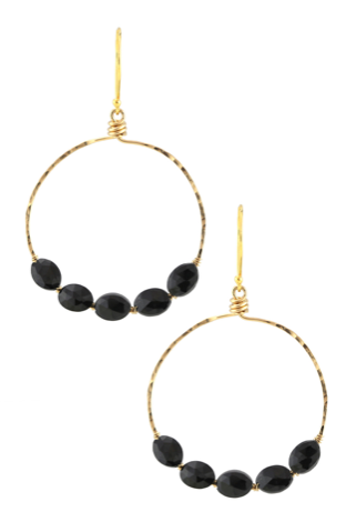 Black Spinel Large Gold Hoops-Earrings-Vixen Collection, Day Spa and Women's Boutique Located in Seattle, Washington