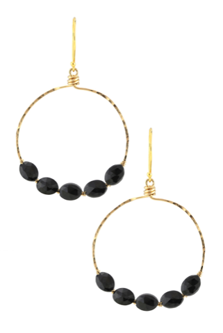 Black Spinel Large Gold Hoops-Earrings-Vixen Collection, Day Spa and Women's Boutique Located in Seattle, Washington