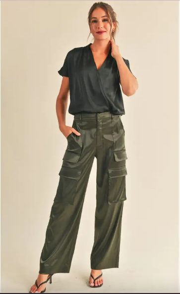 Cassie Satin Cargo Pants-Pants-Vixen Collection, Day Spa and Women's Boutique Located in Seattle, Washington