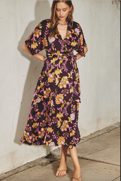 Jasper Wrap Maxi Dress- Fig Blossom-Dresses-Vixen Collection, Day Spa and Women's Boutique Located in Seattle, Washington