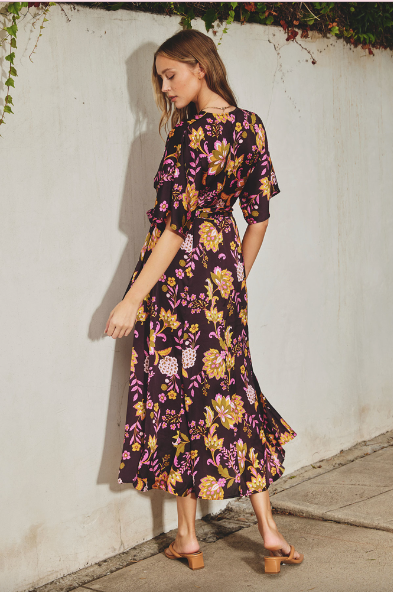 Jasper Wrap Maxi Dress- Fig Blossom-Dresses-Vixen Collection, Day Spa and Women's Boutique Located in Seattle, Washington