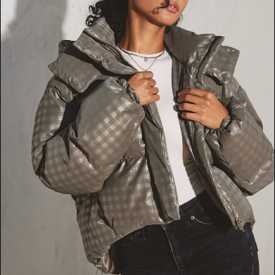 Plaid Puffer Jacket-Puffer Jackets-Vixen Collection, Day Spa and Women's Boutique Located in Seattle, Washington
