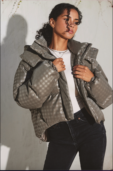 Plaid Puffer Jacket-Puffer Jackets-Vixen Collection, Day Spa and Women's Boutique Located in Seattle, Washington