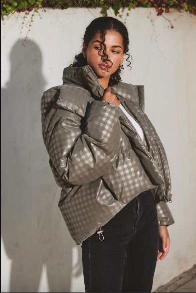 Women's plaid top puffer jackets