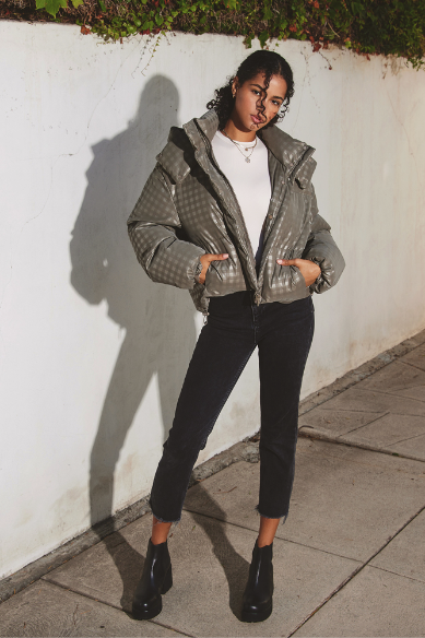 Plaid puffer top jacket women's