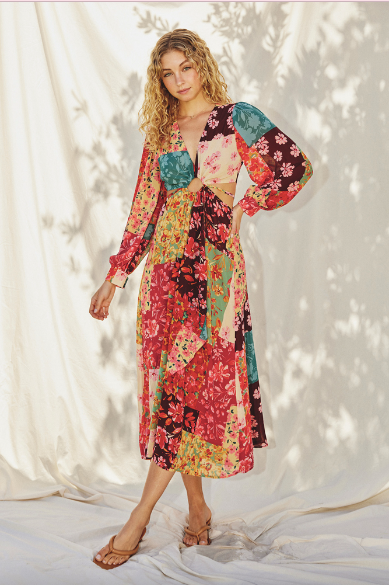 Patchwork Gardens Midi Dress-Dresses-Vixen Collection, Day Spa and Women's Boutique Located in Seattle, Washington