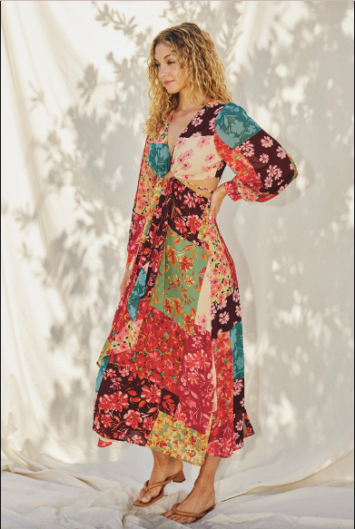 Patchwork Gardens Midi Dress-Dresses-Vixen Collection, Day Spa and Women's Boutique Located in Seattle, Washington