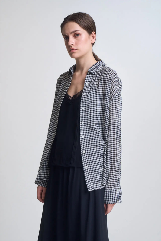 Sea Mist Check Button Up-Long Sleeves-Vixen Collection, Day Spa and Women's Boutique Located in Seattle, Washington