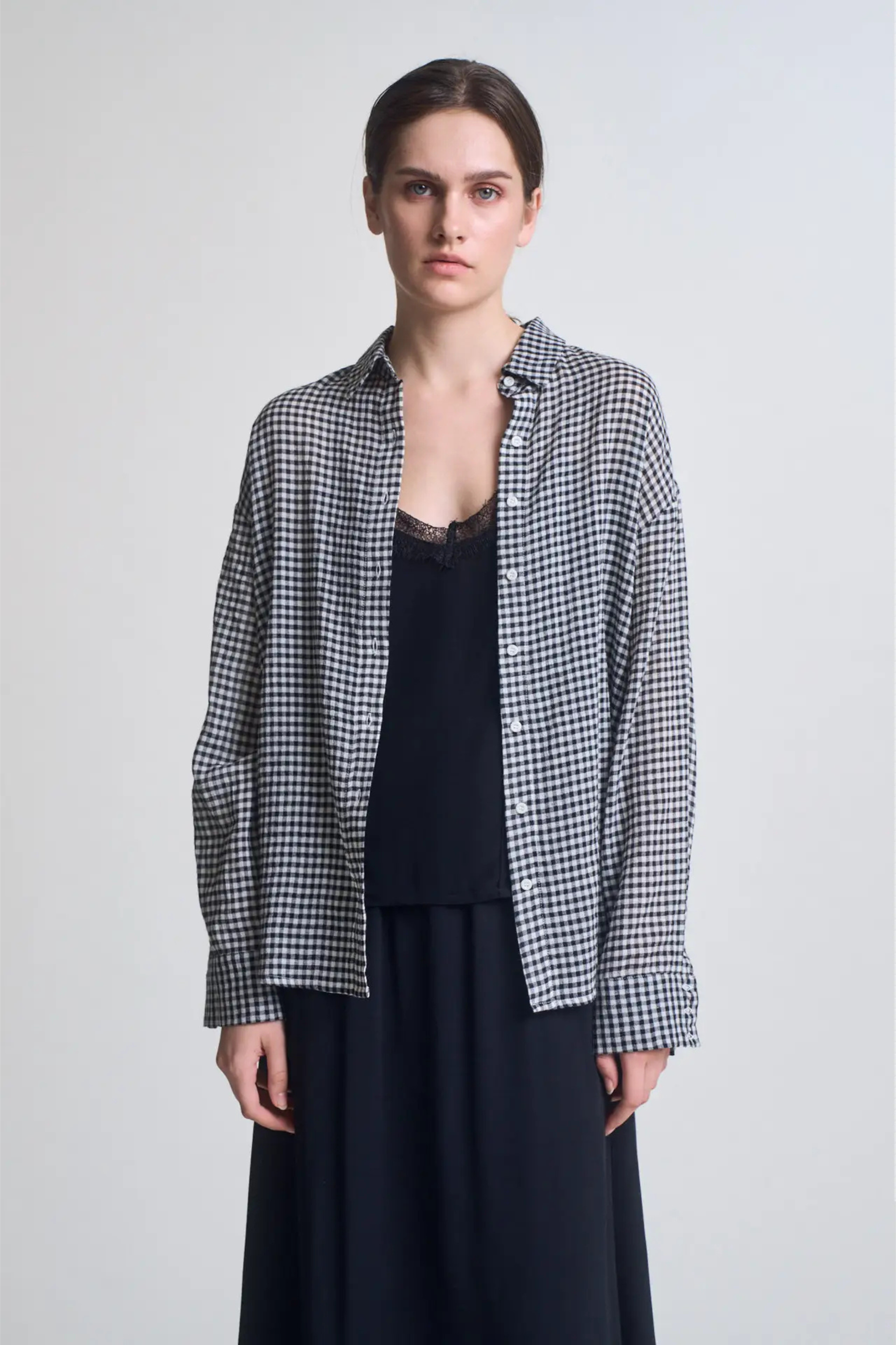 Sea Mist Check Button Up-Long Sleeves-Vixen Collection, Day Spa and Women's Boutique Located in Seattle, Washington