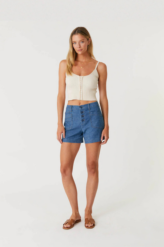 Sophia Exposed Button Shorts-Shorts-Vixen Collection, Day Spa and Women's Boutique Located in Seattle, Washington