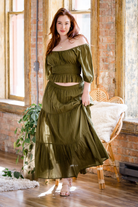 In Full Swing Tiered Maxi Skirt, Olive-Skirts-Vixen Collection, Day Spa and Women's Boutique Located in Seattle, Washington