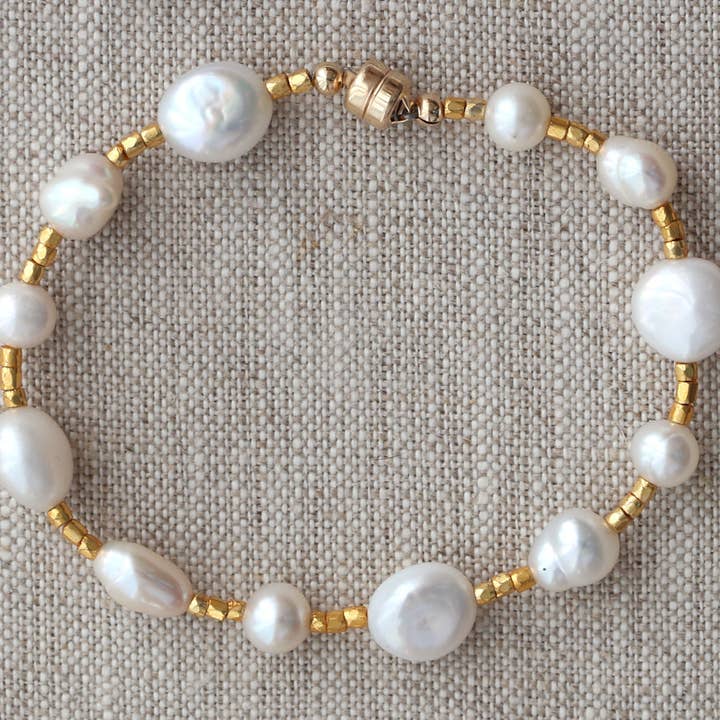 Gold & White Pearl Bracelet-Bracelet-Vixen Collection, Day Spa and Women's Boutique Located in Seattle, Washington
