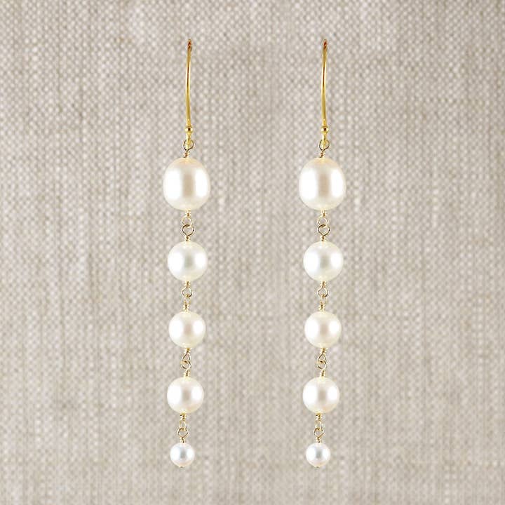 Graduated White Pearl Earrings-Earrings-Vixen Collection, Day Spa and Women's Boutique Located in Seattle, Washington