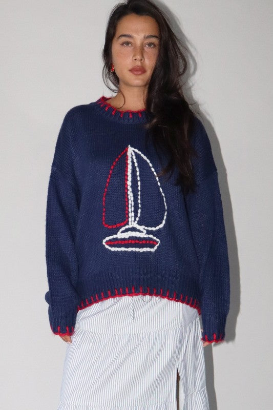 Driftwind Sailboat Sweater-Sweaters-Vixen Collection, Day Spa and Women's Boutique Located in Seattle, Washington