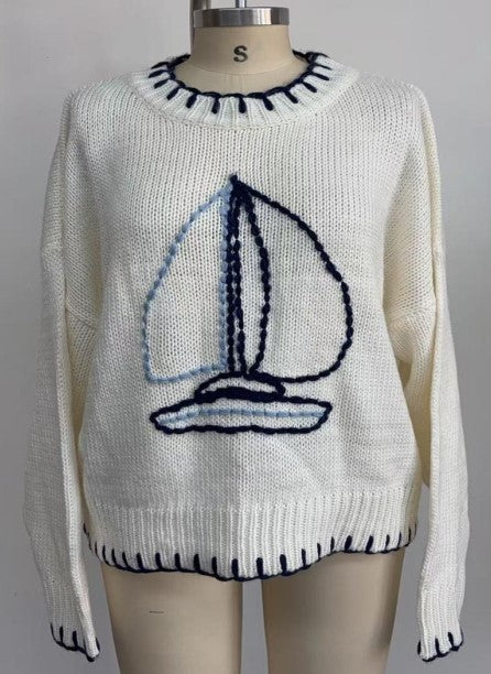 Driftwind Sailboat Sweater-Sweaters-Vixen Collection, Day Spa and Women's Boutique Located in Seattle, Washington