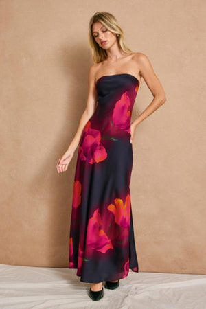 Petal Noir Strapless Maxi Dress-Dresses-Vixen Collection, Day Spa and Women's Boutique Located in Seattle, Washington