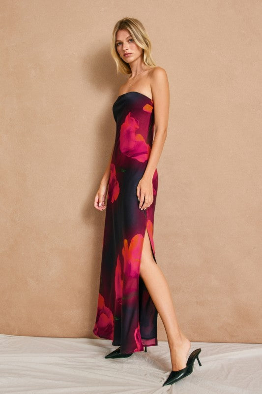 Petal Noir Strapless Maxi Dress-Dresses-Vixen Collection, Day Spa and Women's Boutique Located in Seattle, Washington
