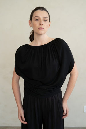 Feather Drape Blouse-Short Sleeves-Vixen Collection, Day Spa and Women's Boutique Located in Seattle, Washington