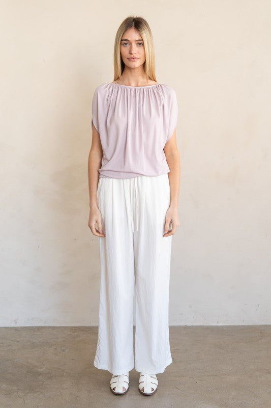 Feather Drape Blouse-Short Sleeves-Vixen Collection, Day Spa and Women's Boutique Located in Seattle, Washington