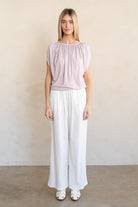Feather Drape Blouse-Short Sleeves-Vixen Collection, Day Spa and Women's Boutique Located in Seattle, Washington